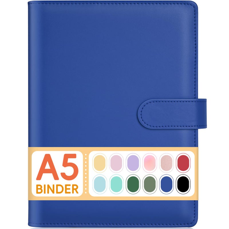 Sooez A5 Notebook Binder, 6 Ring Planner with Stylish Design, Loose Leaf Personal Organizer Cover with Magnetic Buckle Closure, PU Leather Binder for Women with Macaron Colors (Navy Blue) - Image 3