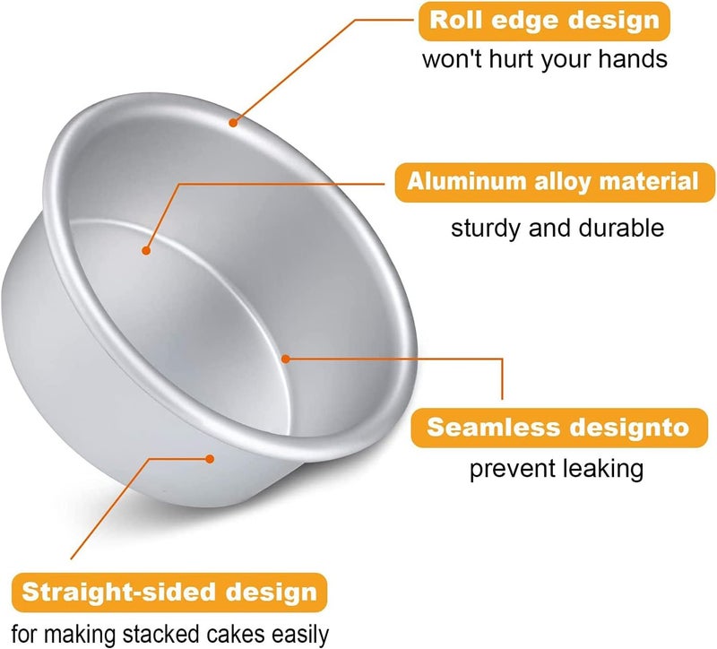 SOLARAE Cake Pans Round Aluminum Cake Pan Set Non stick Round Cheese cake Baking Pans for Home Party Baking Supplies, Round Cake Pans with Removable Bottom for Cake Baking 4 Pieces 4 Inch - Image 4