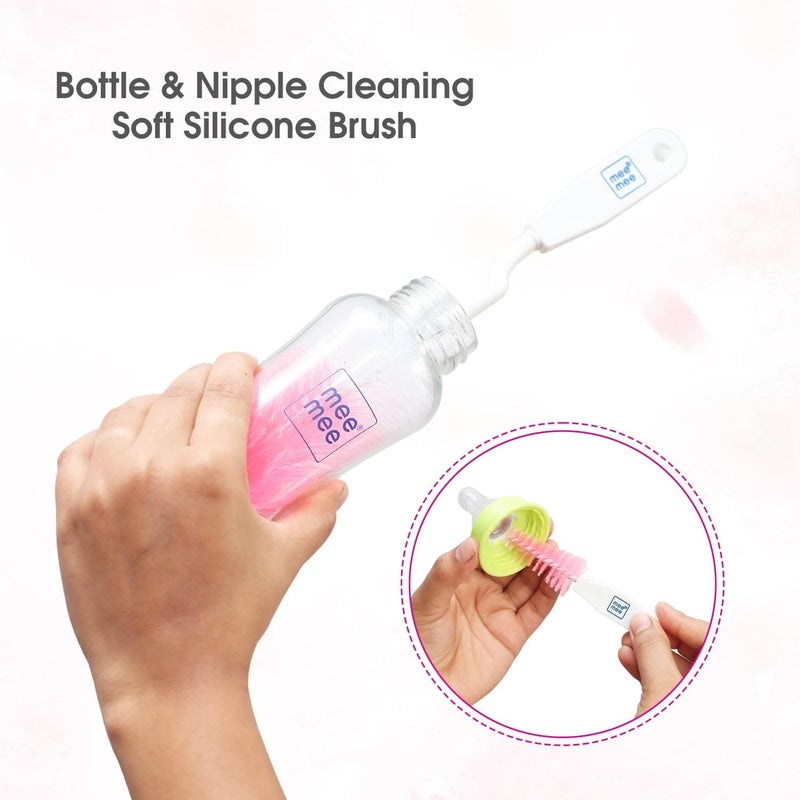 Mee Mee 360° Movable Nylon Bristle Baby Feeding Bottle & Nipple Cleaning Brush - Ergonomic Handle, BPA Free, Pink - Image 5