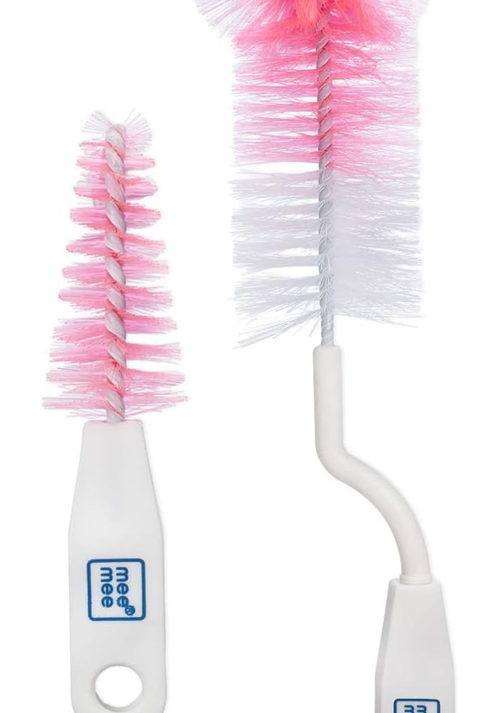 Mee Mee 360° Movable Nylon Bristle Baby Feeding Bottle & Nipple Cleaning Brush - Ergonomic Handle, BPA Free, Pink - Image 1