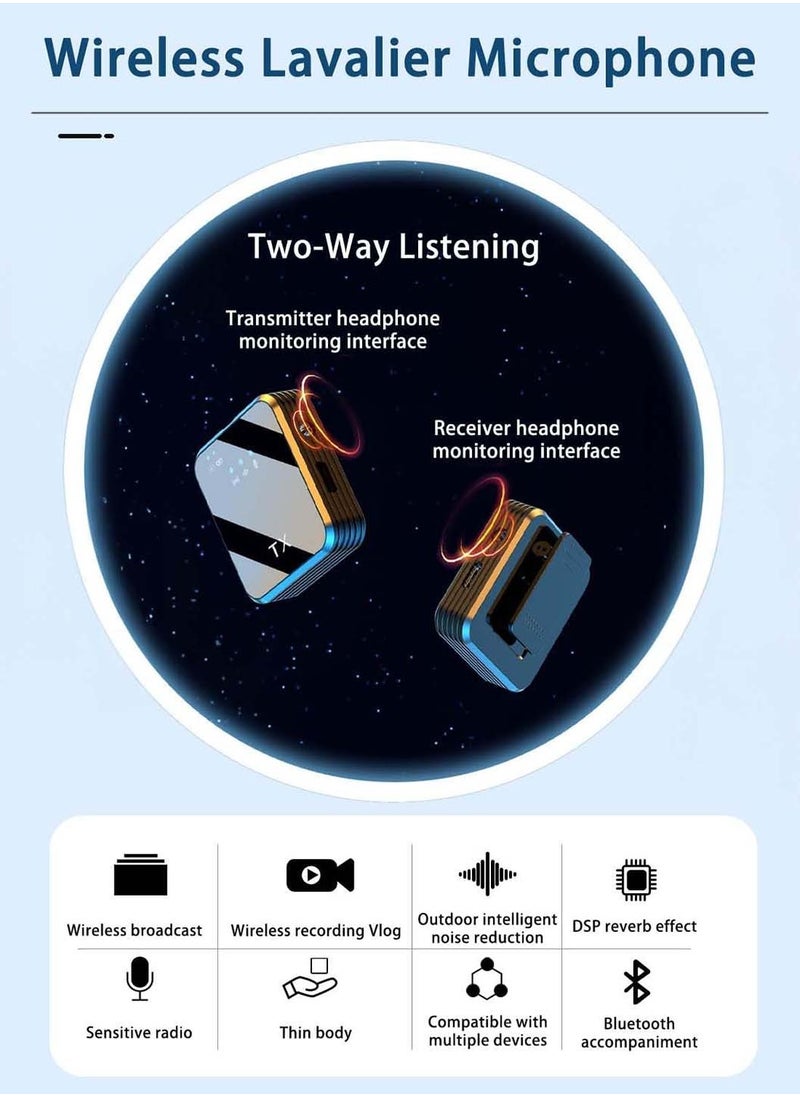 Lavalier Wireless Bluetooth Microphone,2.4G Noise Reduction Mini Microphone,for Tiktok Live Video Recording Vlog Interview Online Classroom