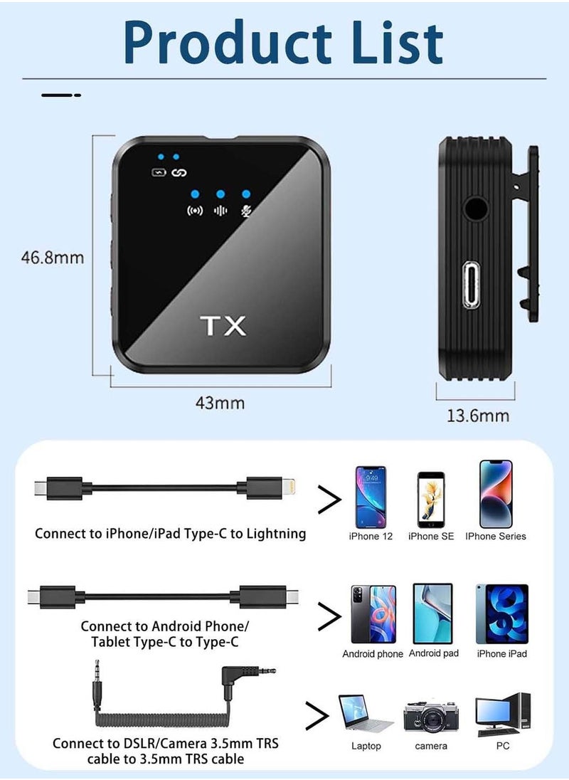 Lavalier Wireless Bluetooth Microphone,2.4G Noise Reduction Mini Microphone,for Tiktok Live Video Recording Vlog Interview Online Classroom