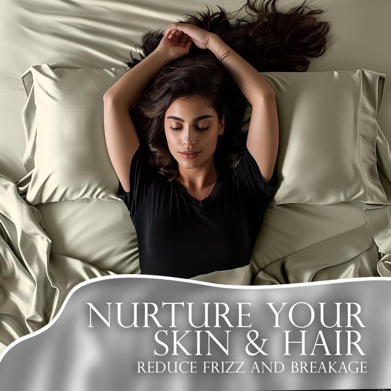 DECOLURE Satin Sheets Queen Size Set 4 Pcs - Silky & Luxuriously Soft Satin Bed Sheets w/ 15 inch Deep Pocket - Similar to Silk Sheets - Double Stitching  Wrinkle Free (Taupe) - Image 5