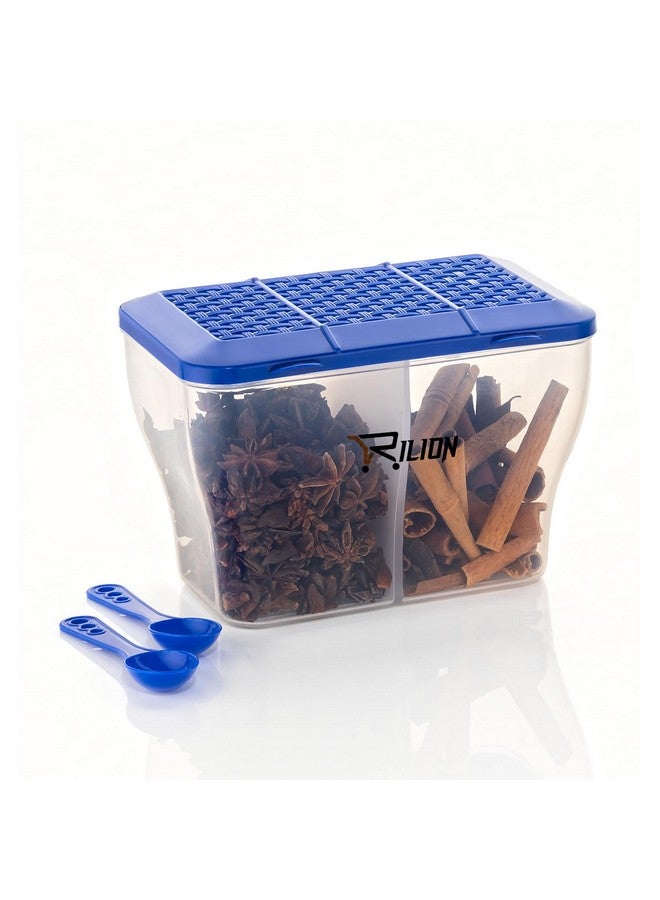 RILION Multipurpose Plastic 2 In 1 Fridge Storage Boxes Containers Masala Box for Kitchen, for Kitchen, Transparent Storage Containers Airtight Grocery, Cereal, Dry Fruits Dabba 1900 ML with 2 Spoons - Image 1