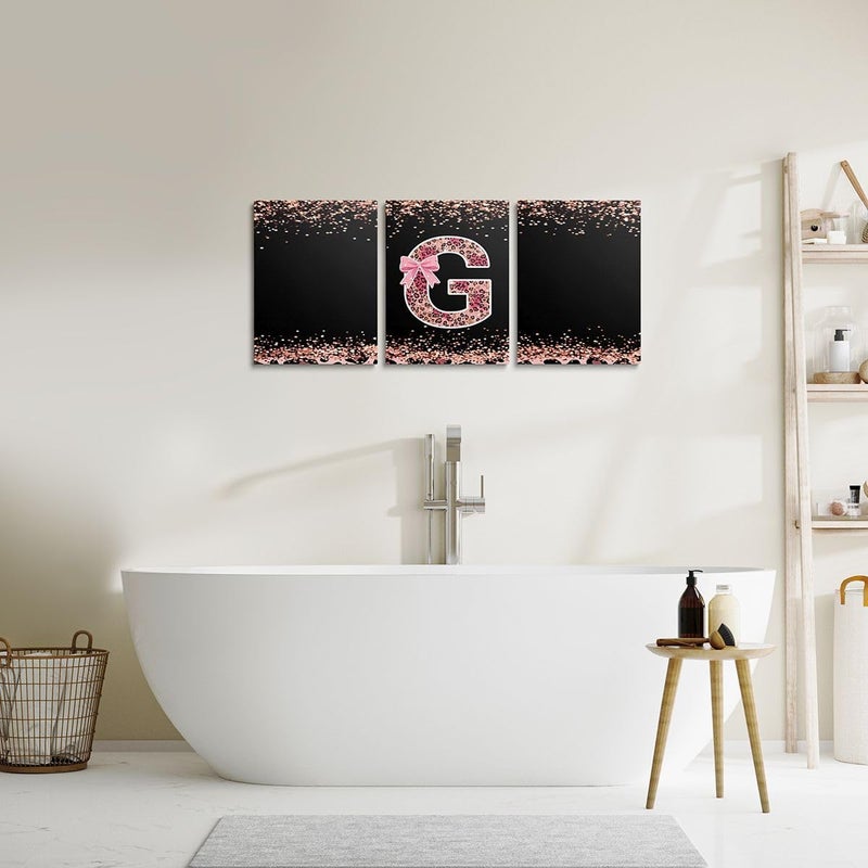Pink Cheetah Print Pictures Wall Decor Framed Alphabet Letter G Bow 3 Piece Framed Wall Art for Living Room 16" Lx12 W Each, Cottagecore Aesthetic Coquette Monogrammed Personalized Posters for Room - Image 5