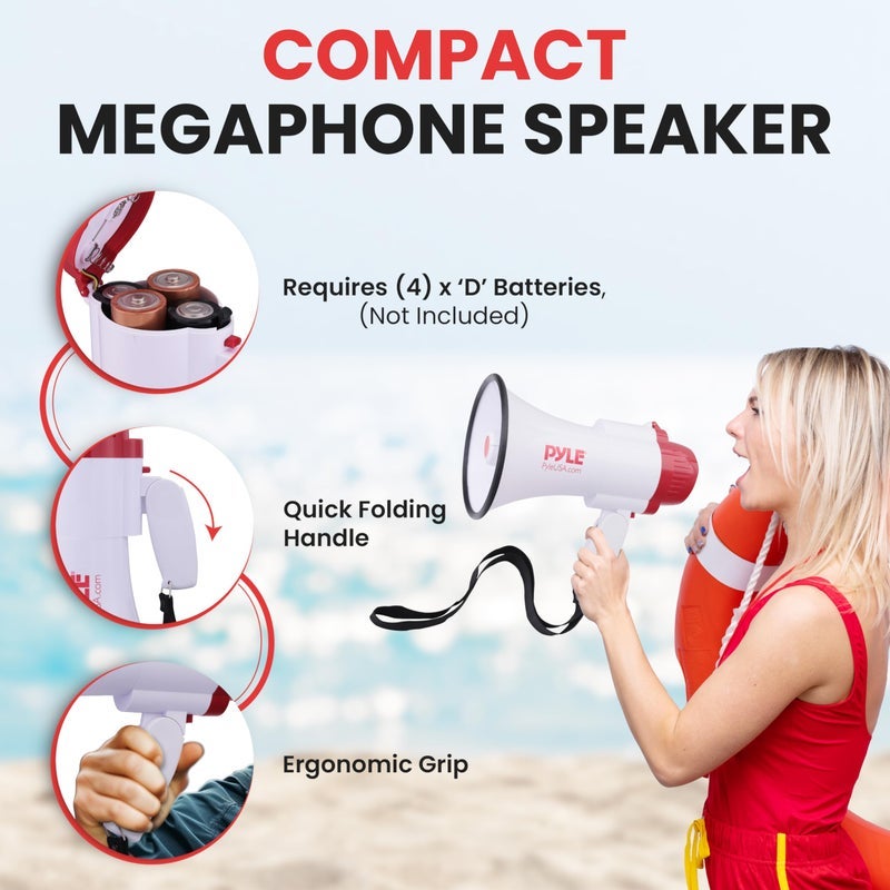Pyle Megaphone Speaker PA Bullhorn - with Built-in Siren 30 Watt Voice Recorder & 800 Yard Range - Ideal for Football, Soccer, Baseball, Hockey, Basketball, Cheerleading Fans & Coaches - PMP35R - Image 2