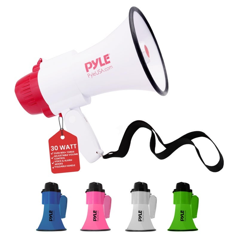 Pyle Megaphone Speaker PA Bullhorn - with Built-in Siren 30 Watt Voice Recorder & 800 Yard Range - Ideal for Football, Soccer, Baseball, Hockey, Basketball, Cheerleading Fans & Coaches - PMP35R - Image 1