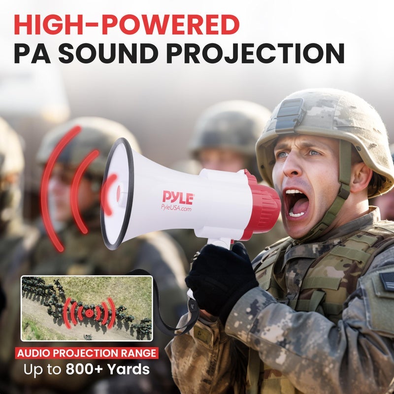 Pyle Megaphone Speaker PA Bullhorn - with Built-in Siren 30 Watt Voice Recorder & 800 Yard Range - Ideal for Football, Soccer, Baseball, Hockey, Basketball, Cheerleading Fans & Coaches - PMP35R - Image 4