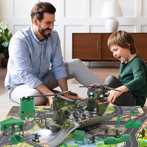 deAO مجموعة ألعاب هليكوبتر عسكرية من deAO - هليكوبتر نقل، جنود، شخصيات عمل وخريطة لعب، ألعاب عسكرية، هدايا عيد الميلاد وحفلات عيد الميلاد للأطفال - Image 5