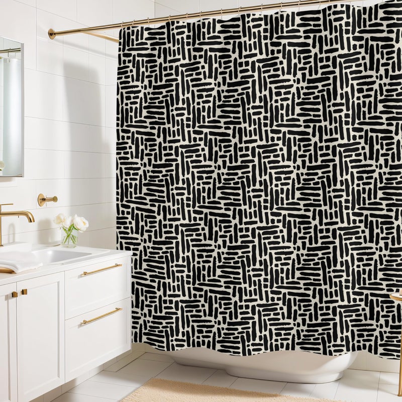 Worthwhile Goods Modern Black and Ivory Brushstroke Print Shower Curtain - Abstract Minimalist Pattern - Neutral Design - Trendy Fabric Shower Curtain for Any Bathroom - 72x72 Inches (Brushstroke) - Image 1