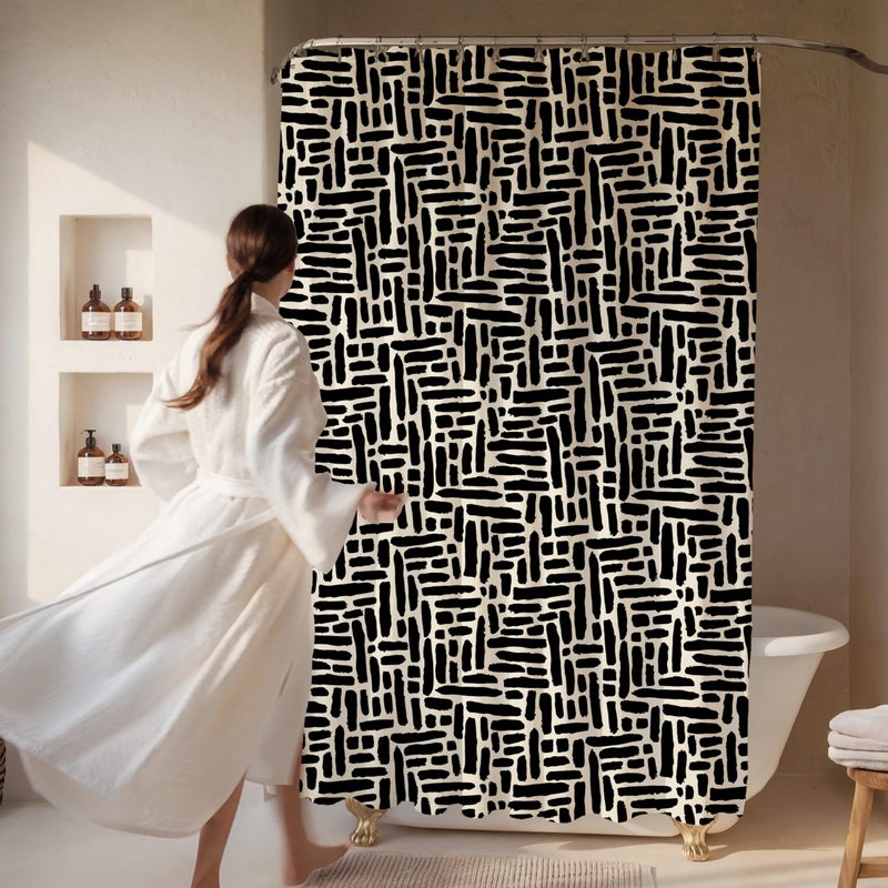 Worthwhile Goods Modern Black and Ivory Brushstroke Print Shower Curtain - Abstract Minimalist Pattern - Neutral Design - Trendy Fabric Shower Curtain for Any Bathroom - 72x72 Inches (Brushstroke) - Image 2