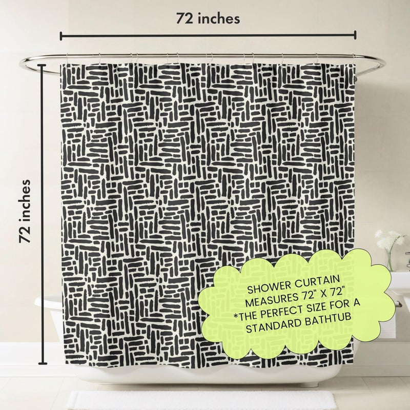 Worthwhile Goods Modern Black and Ivory Brushstroke Print Shower Curtain - Abstract Minimalist Pattern - Neutral Design - Trendy Fabric Shower Curtain for Any Bathroom - 72x72 Inches (Brushstroke) - Image 4