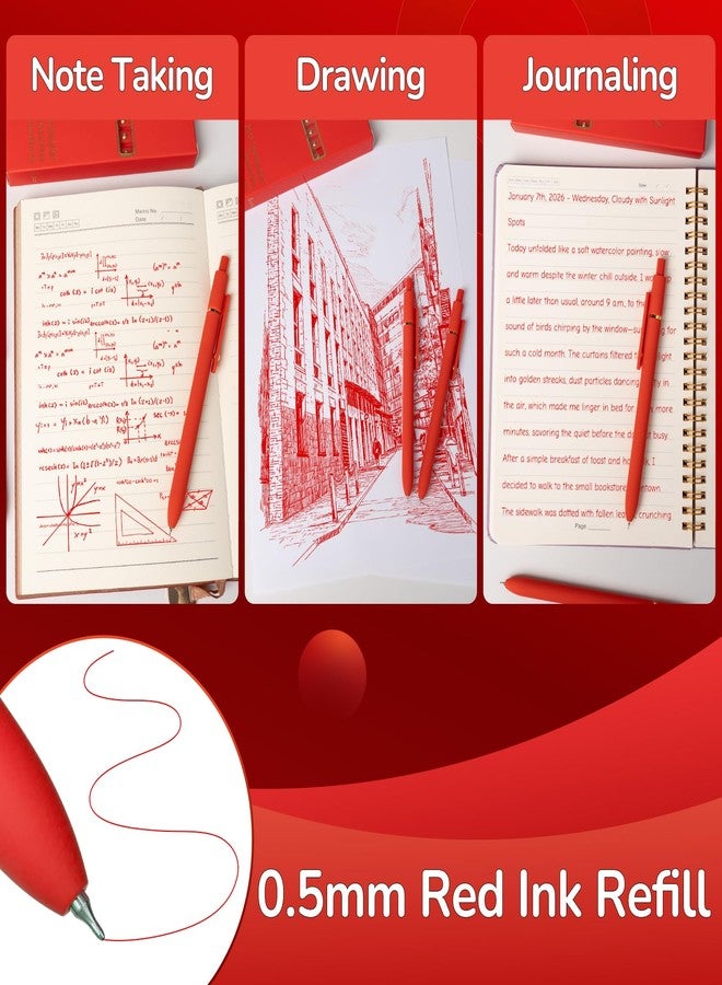 YOXMJDB 6 Pcs Red Ink Pens for Journaling 0.5mm Fine Point Red Gel Ink Pens, Smooth Writing Quick Dry Pen for Note Taking, Gift Set for Women & Men (6 Pcs Red Gold) - Image 4