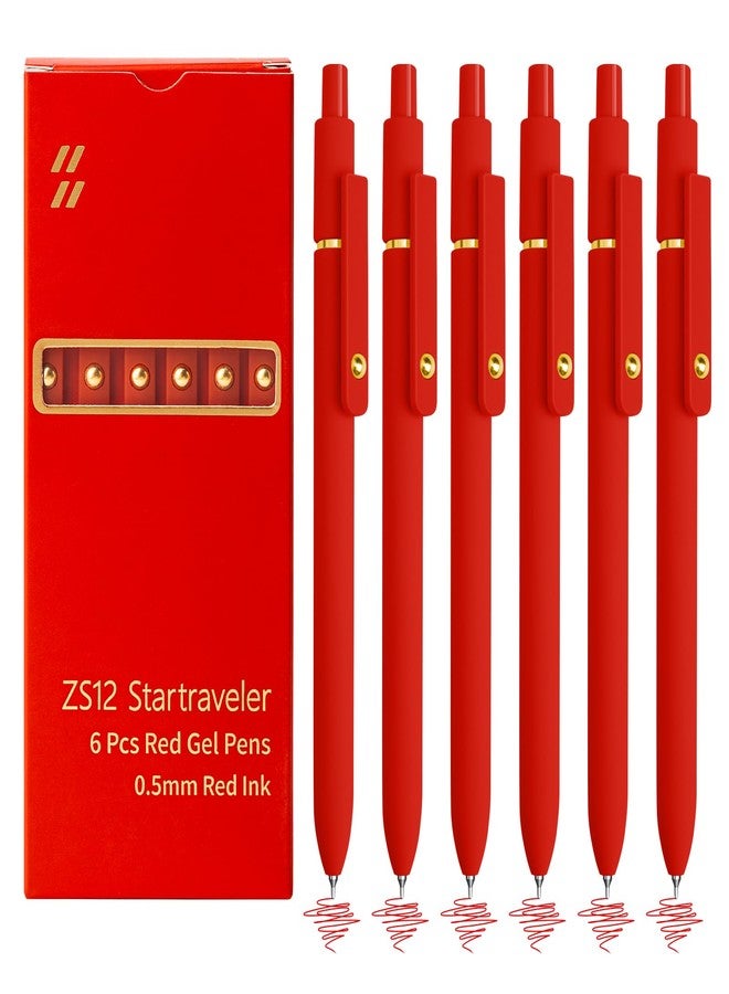 YOXMJDB 6 Pcs Red Ink Pens for Journaling 0.5mm Fine Point Red Gel Ink Pens, Smooth Writing Quick Dry Pen for Note Taking, Gift Set for Women & Men (6 Pcs Red Gold) - Image 1