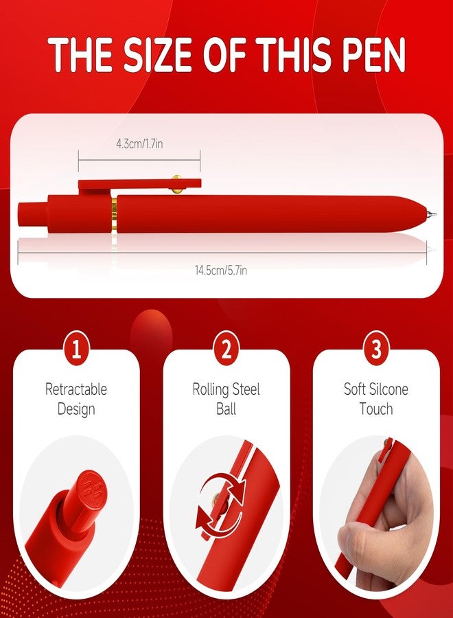 YOXMJDB 6 Pcs Red Ink Pens for Journaling 0.5mm Fine Point Red Gel Ink Pens, Smooth Writing Quick Dry Pen for Note Taking, Gift Set for Women & Men (6 Pcs Red Gold) - Image 2