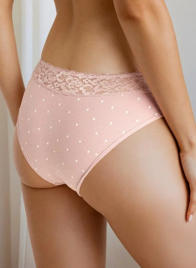 Splash FAV Hipster Panty with Heart Print and Lace Trim