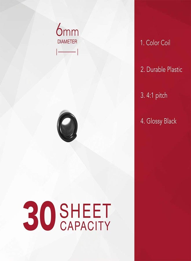GBC Binding Spines / Spirals / Coils, 6mm, 30 Sheet Capacity, 4:1 Pitch, Color Coil, Black, 100 Pack (9665000) - Image 3
