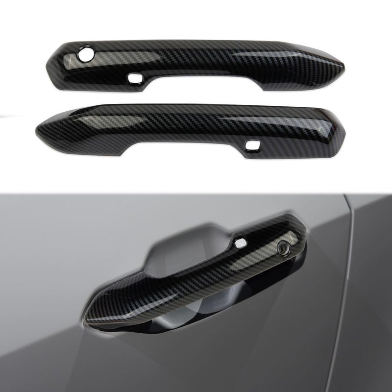 Fewshaw Carbon Fiber Style Exterior Side Door Handles Cover Trim Accessories for 2024 2025 Ford Mustang