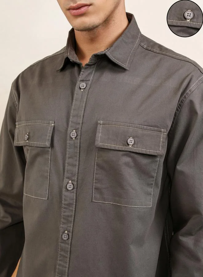 HIGHLANDER HIGHLANDER Relaxed Fit Collared Shirt with Pockets