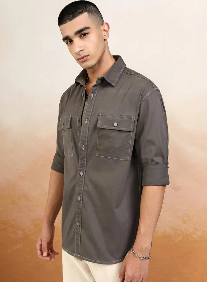 HIGHLANDER HIGHLANDER Relaxed Fit Collared Shirt with Pockets