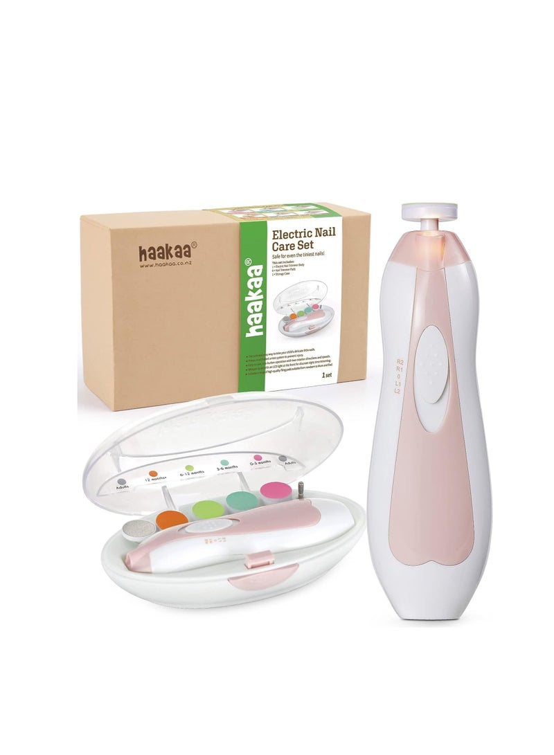 haakaa Baby Nail Trimmer Electric Safe Baby Nail Clippers Baby Nail File Kit Manicure Set, Trim Polish Grooming Kit For Newborn Toddler Or Adults Toes Fingernails, 6 Grinding Heads And Led Light, Pink 