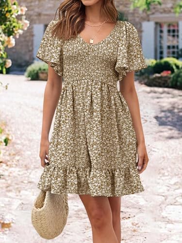 UEAL Womens Summer Dresses Casual Sundresses Bohemian Spring Floral Dresses for Women Large Khaki Floral A - Image 2