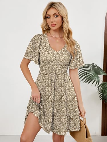 UEAL Womens Summer Dresses Casual Sundresses Bohemian Spring Floral Dresses for Women Large Khaki Floral A - Image 4