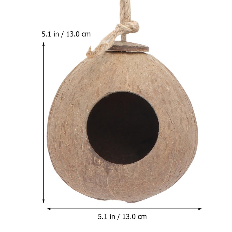 Hanging Artificial Bird Nest Coconut Shell With Jute Rope Bird Shelter For Outdoor Garden Decoration - Image 2
