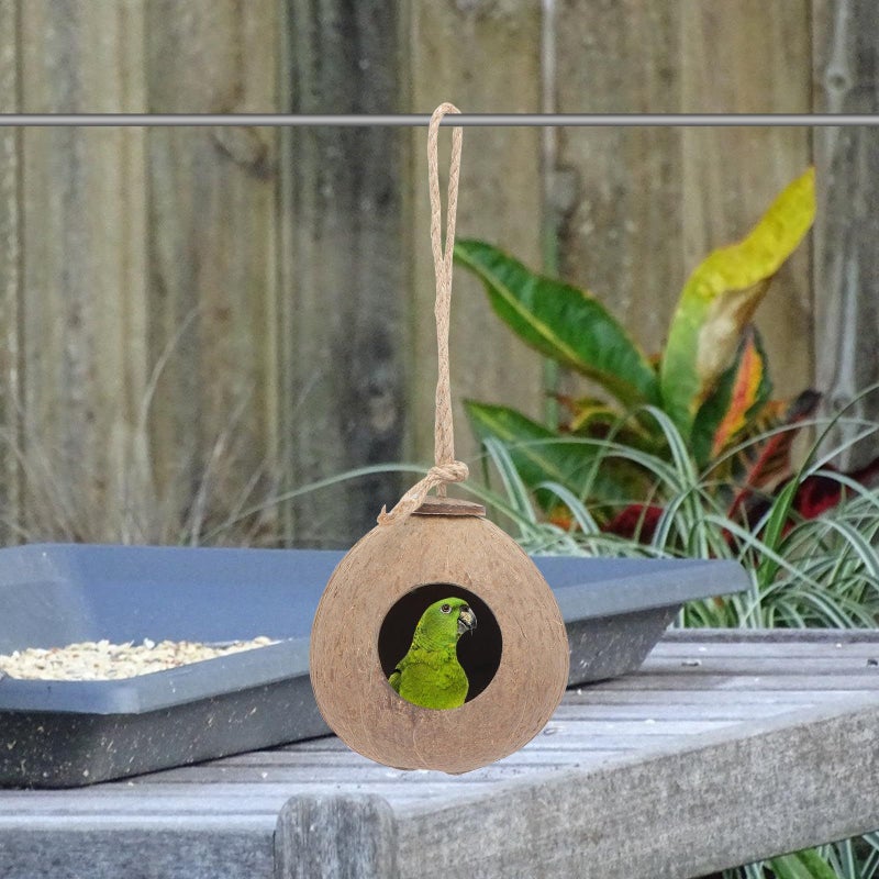 Hanging Artificial Bird Nest Coconut Shell With Jute Rope Bird Shelter For Outdoor Garden Decoration - Image 5