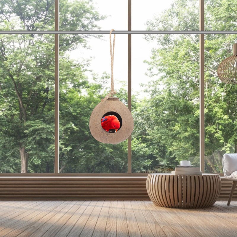 Hanging Artificial Bird Nest Coconut Shell With Jute Rope Bird Shelter For Outdoor Garden Decoration - Image 4