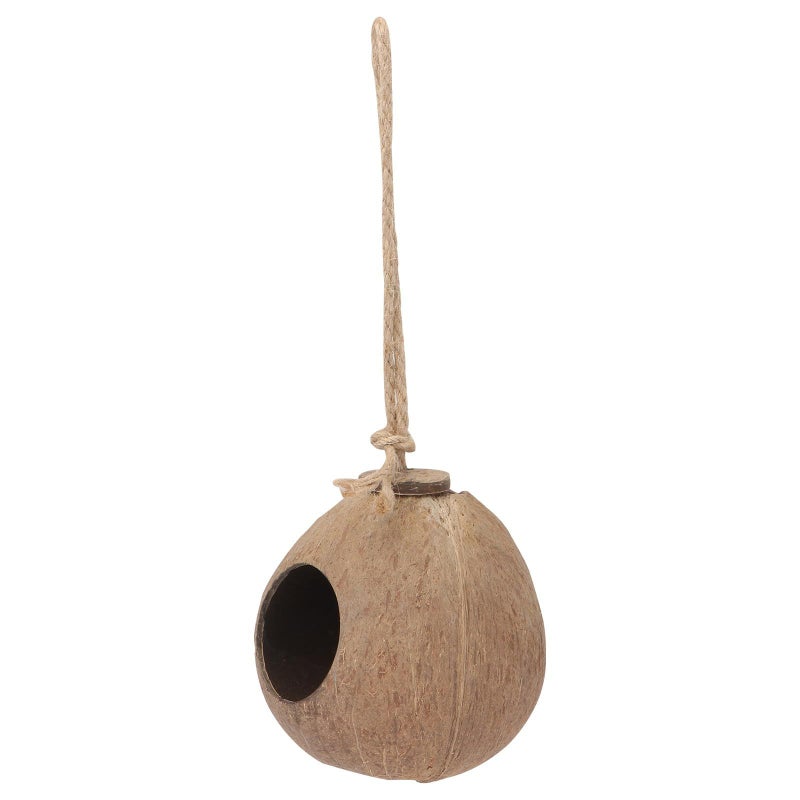Hanging Artificial Bird Nest Coconut Shell With Jute Rope Bird Shelter For Outdoor Garden Decoration - Image 1