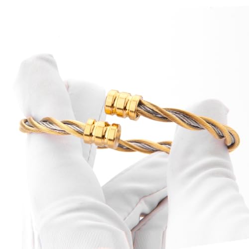 wynameleri Durable Men's Twisted Gold Stainless Steel Bracelet with Classic Design - Image 2