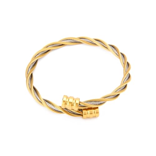 wynameleri Durable Men's Twisted Gold Stainless Steel Bracelet with Classic Design - Image 1