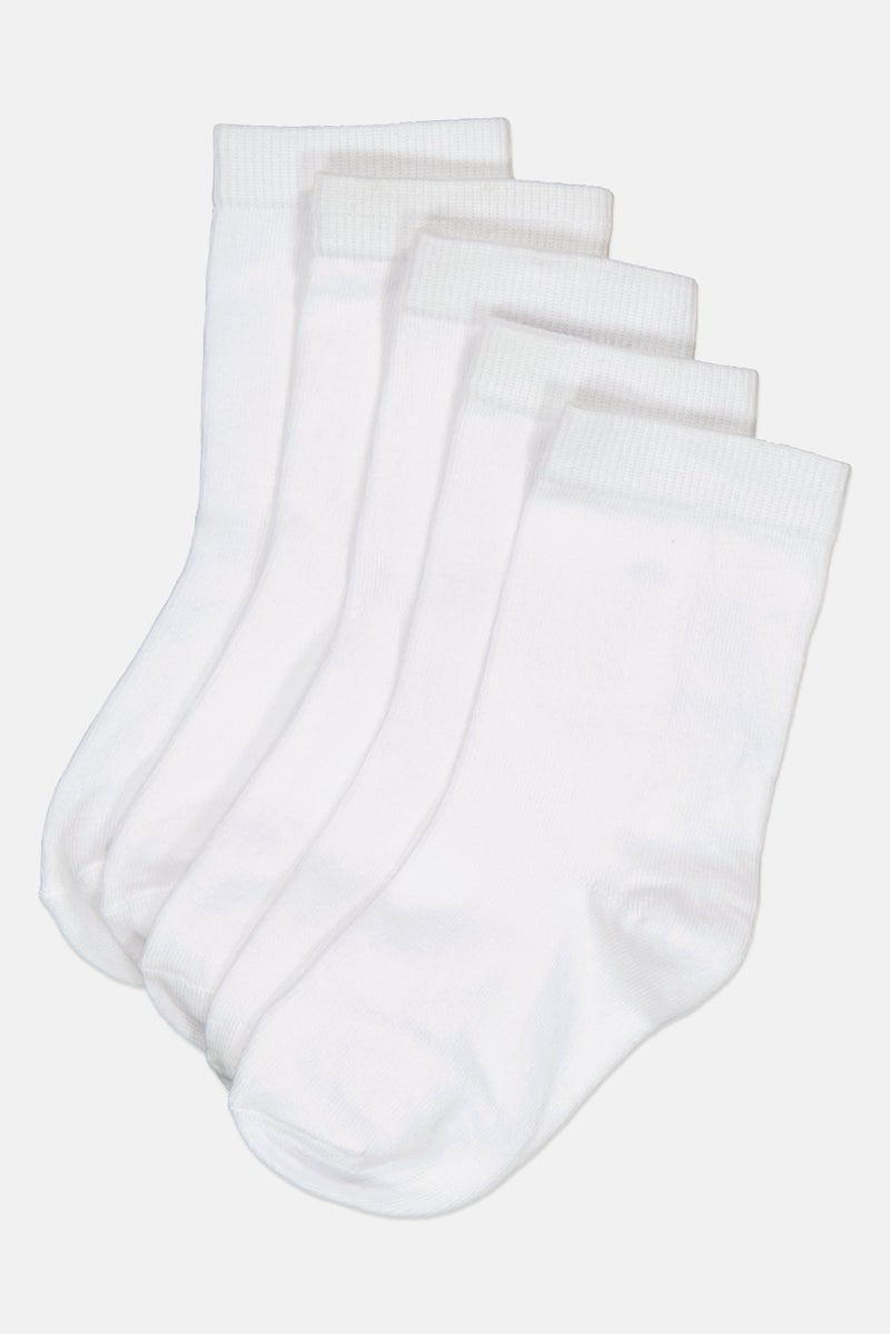 bebe Toddlers Girl 5 Pairs Plain Ankle Socks, White  - Image 1