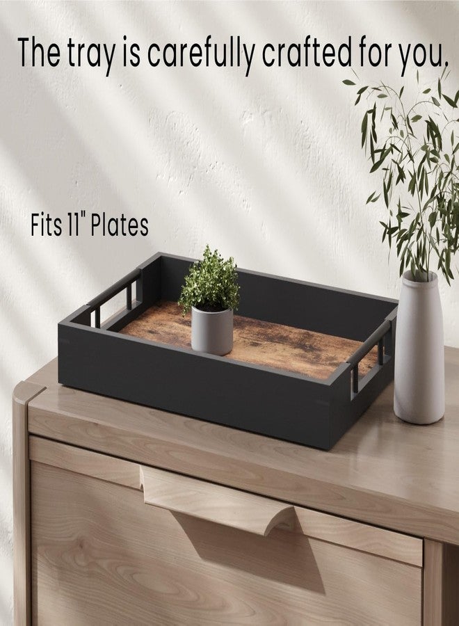 Fibogollo Wooden Serving Tray with Metal Handles,17x12in Ottoman Decorative Trays Platter for Coffee Table,Living Room,Bar,Party,Large - Image 2