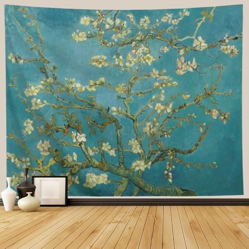 IcosaMro V. Gogh Tapestry Wall Hanging Almond Blossoms Nature Floral Wall Art [Double-Folded Hems] Rustic Wall Home Decor for Bedroom, Dorm, College, Living Room, 60x82.7 Inches, Green - Image 2