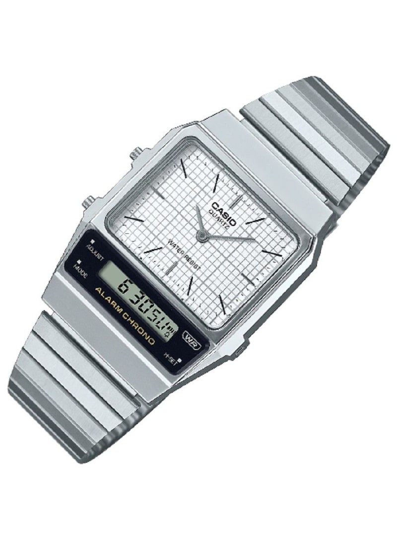 Casio Men Watch Vintage Digital Analog White Dial Stainless Steel Band AQ-800E-7ADF - Image 2