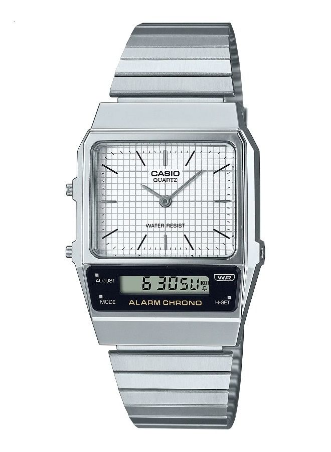 Casio Men Watch Vintage Digital Analog White Dial Stainless Steel Band AQ-800E-7ADF - Image 1