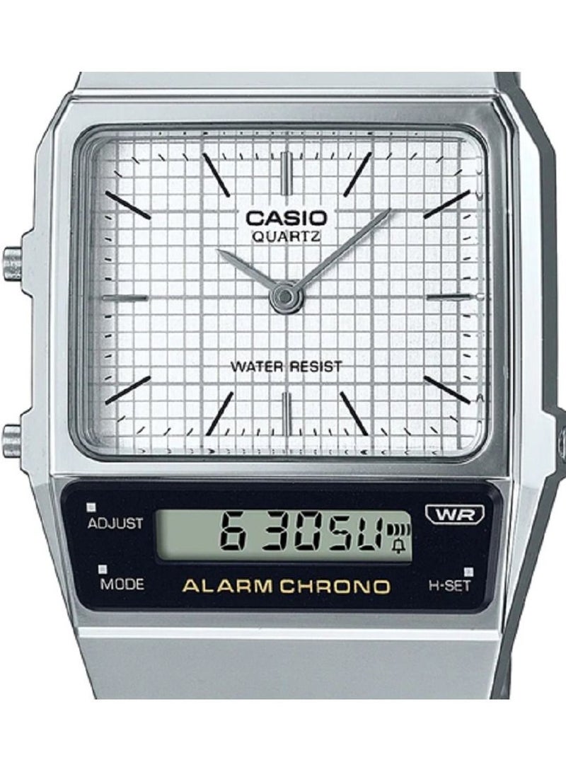 Casio Men Watch Vintage Digital Analog White Dial Stainless Steel Band AQ-800E-7ADF - Image 3
