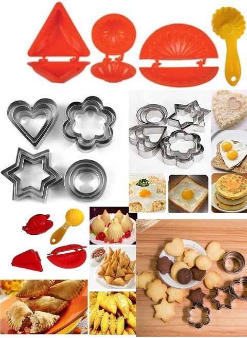VALAJOGI 12 Pcs Cookie Cutter Stainless Steel for Chocolate Sandwiches Bread and Also with Dumpling Pie Maker Mould Dough Press Kitchen Tool Set of 4 Combo