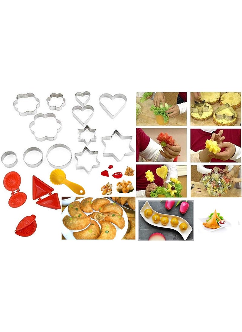 Generic - VALAJOGI 12 Pcs Cookie Cutter Stainless Steel for Chocolate Sandwiches Bread and Also with Dumpling Pie Maker Mould Dough Press Kitchen Tool Set of 4 Combo - Image 1