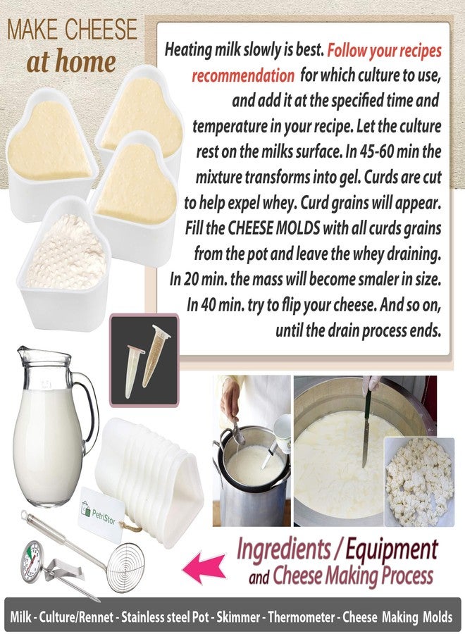 بتريستور قالب جبن صغير على شكل قلب من بيتريستور، ٨ قطع، سعة ١/٣ لتر - قالب جبن فيتا طري لصنع الجبن - لوازم صنع الجبن المنزلي - قالب جبن كريمي - قالب جبن طازج منزلي الصنع - Image 3