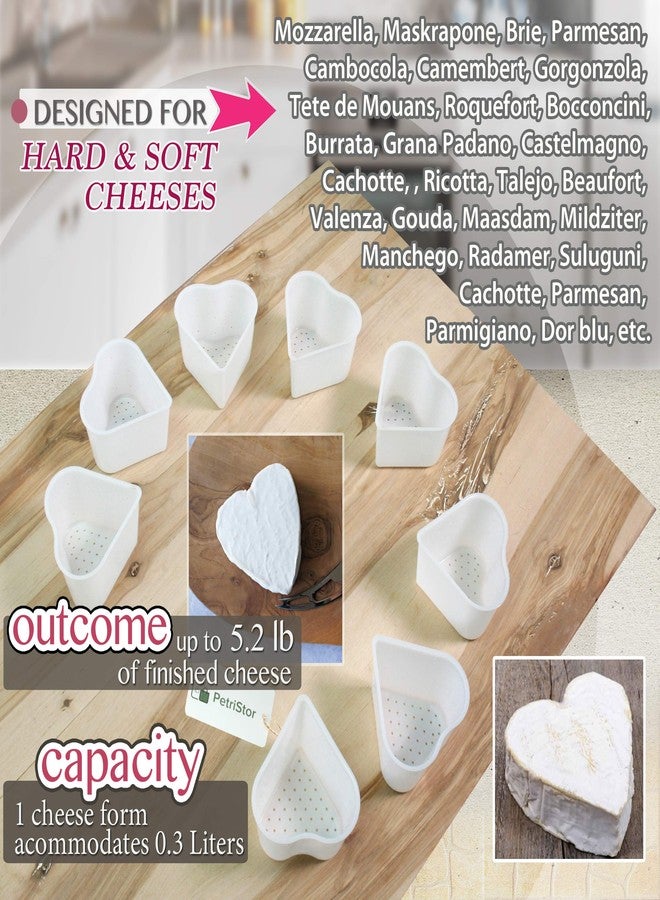 بتريستور قالب جبن صغير على شكل قلب من بيتريستور، ٨ قطع، سعة ١/٣ لتر - قالب جبن فيتا طري لصنع الجبن - لوازم صنع الجبن المنزلي - قالب جبن كريمي - قالب جبن طازج منزلي الصنع - Image 2