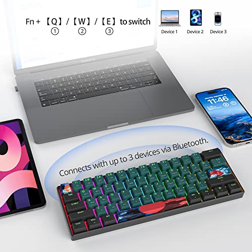 surmen GT61 Wireless 60% Keyboard, Mini RGB Mechanical Gaming Keyboard 60 Percent Hot-Swappable with Linear Gateron Switch Type-C/Bluetooth 5.0 Programmable (Gateron Yellow, Sound Wave 61) - Image 5