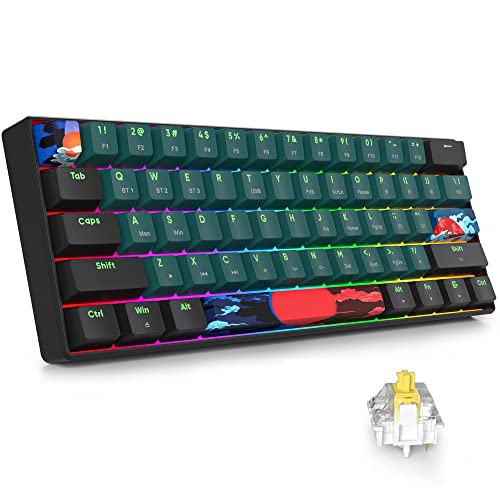 surmen GT61 Wireless 60% Keyboard, Mini RGB Mechanical Gaming Keyboard 60 Percent Hot-Swappable with Linear Gateron Switch Type-C/Bluetooth 5.0 Programmable (Gateron Yellow, Sound Wave 61) - Image 1