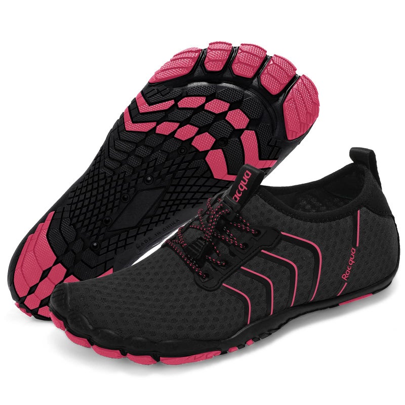 Racqua Womens Beach Surf Swim Pool Water Shoes Hiking Walking Sport Shoes Quick Dry Barefoot Aqua Shoes Black/Rose 9 W/8 M - Image 1