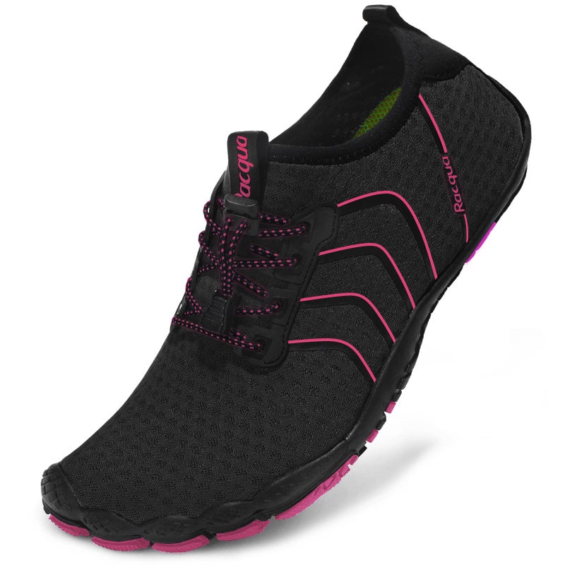 Racqua Womens Beach Surf Swim Pool Water Shoes Hiking Walking Sport Shoes Quick Dry Barefoot Aqua Shoes Black/Rose 9 W/8 M - Image 2