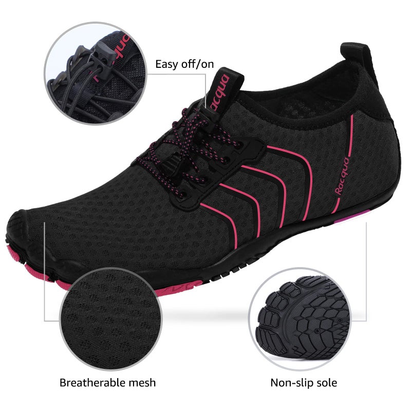 Racqua Womens Beach Surf Swim Pool Water Shoes Hiking Walking Sport Shoes Quick Dry Barefoot Aqua Shoes Black/Rose 9 W/8 M - Image 3