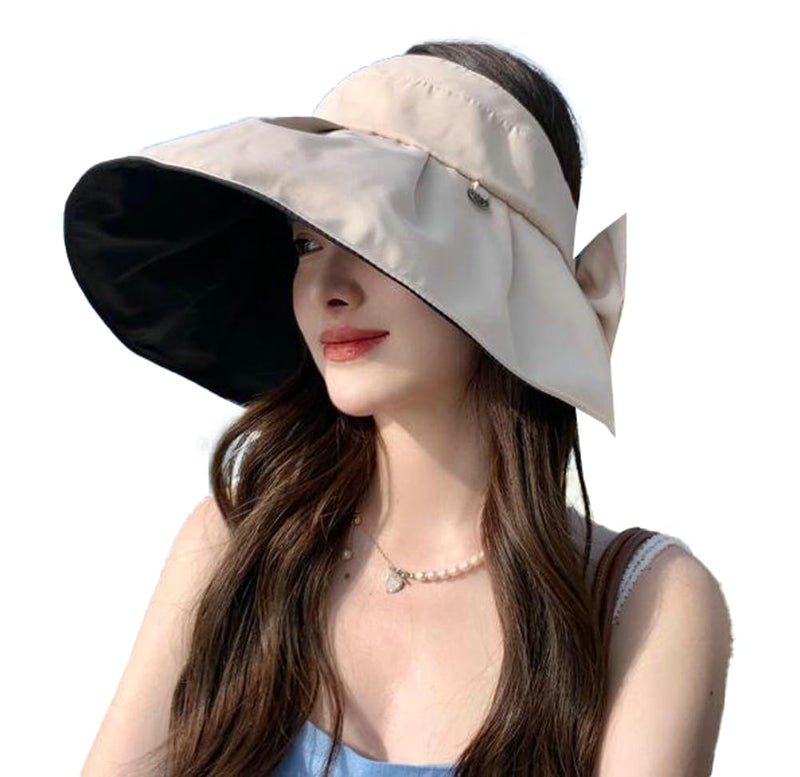 Hzxsny Sun Visor Hats for Women Wide Brim UPF 50 Bucket Hats Summer Visor Caps Beach Hat Packable UV Protection Fishing Hiking Hat Beige - Image 2
