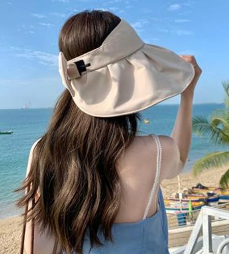 Hzxsny Sun Visor Hats for Women Wide Brim UPF 50 Bucket Hats Summer Visor Caps Beach Hat Packable UV Protection Fishing Hiking Hat Beige - Image 3